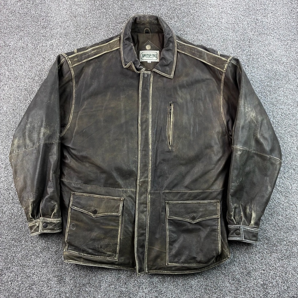 Vintage American Eagle Leather Jacket Mens 44 Brown Distressed Barn Chore Coat